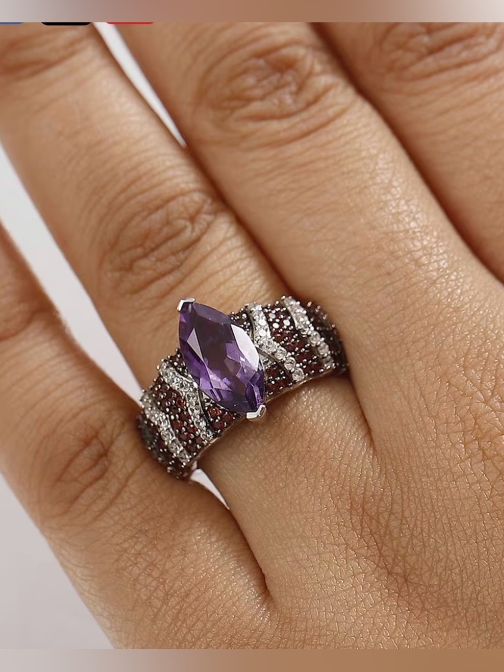Moroccan Amethyst, Garnet & Zircon Celestial Elegance Ring Platinum over 6 - Picture 9 of 11